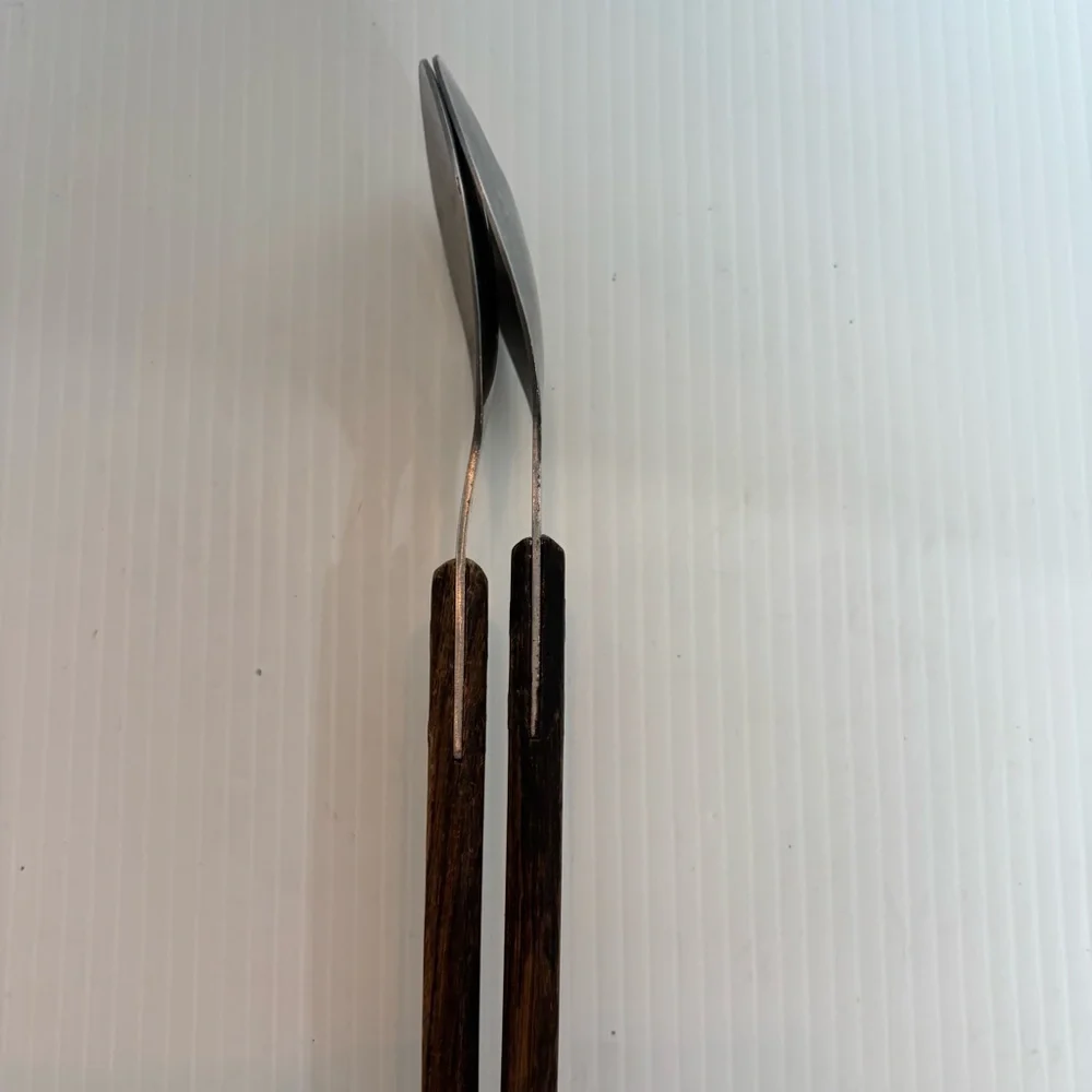 Vintage Salad Serving Set Wood Handle Stainless Rostfrei German MCM 11.5”